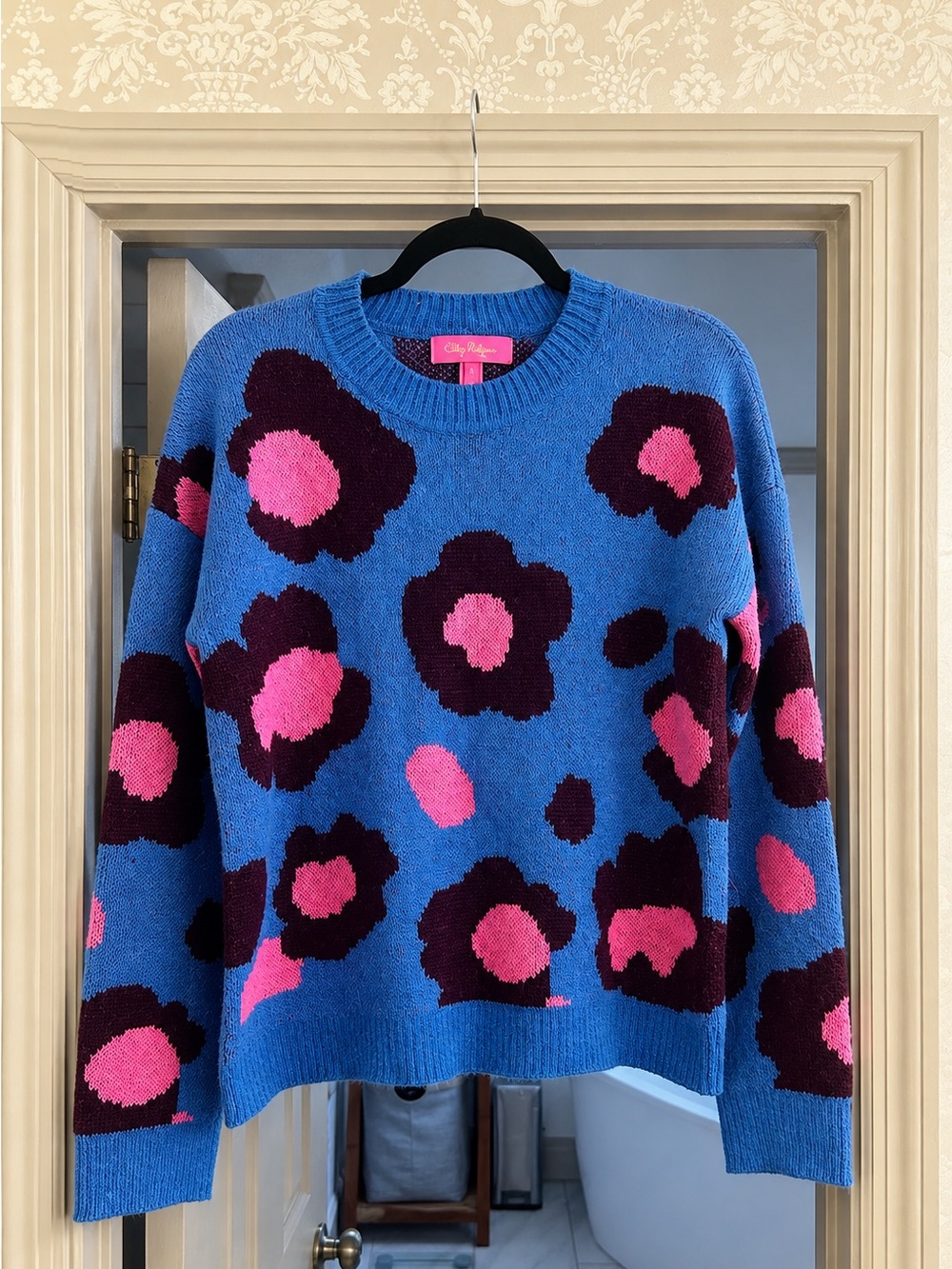 Lilly Pulitzer Ferrara Sweater Blue Flare Growl & Prowl Jacquard M